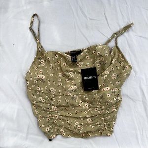 Forever 21 crop top spring olive green with white flower prints